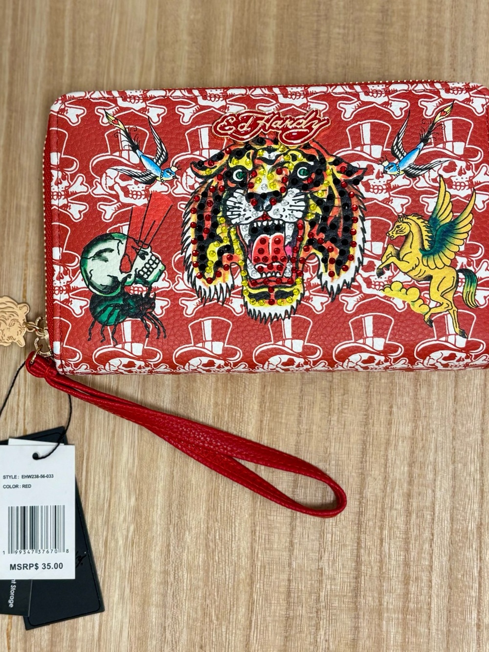 Ed Hardy Red Tattoo Graffiti  Tiger Wristlet Clutch Wallet